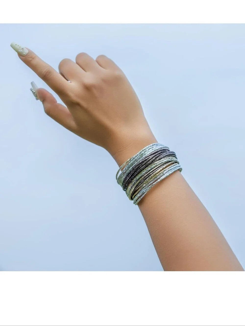 Multi-Tone Metallic Wrap Bracelet - Silver and Brown